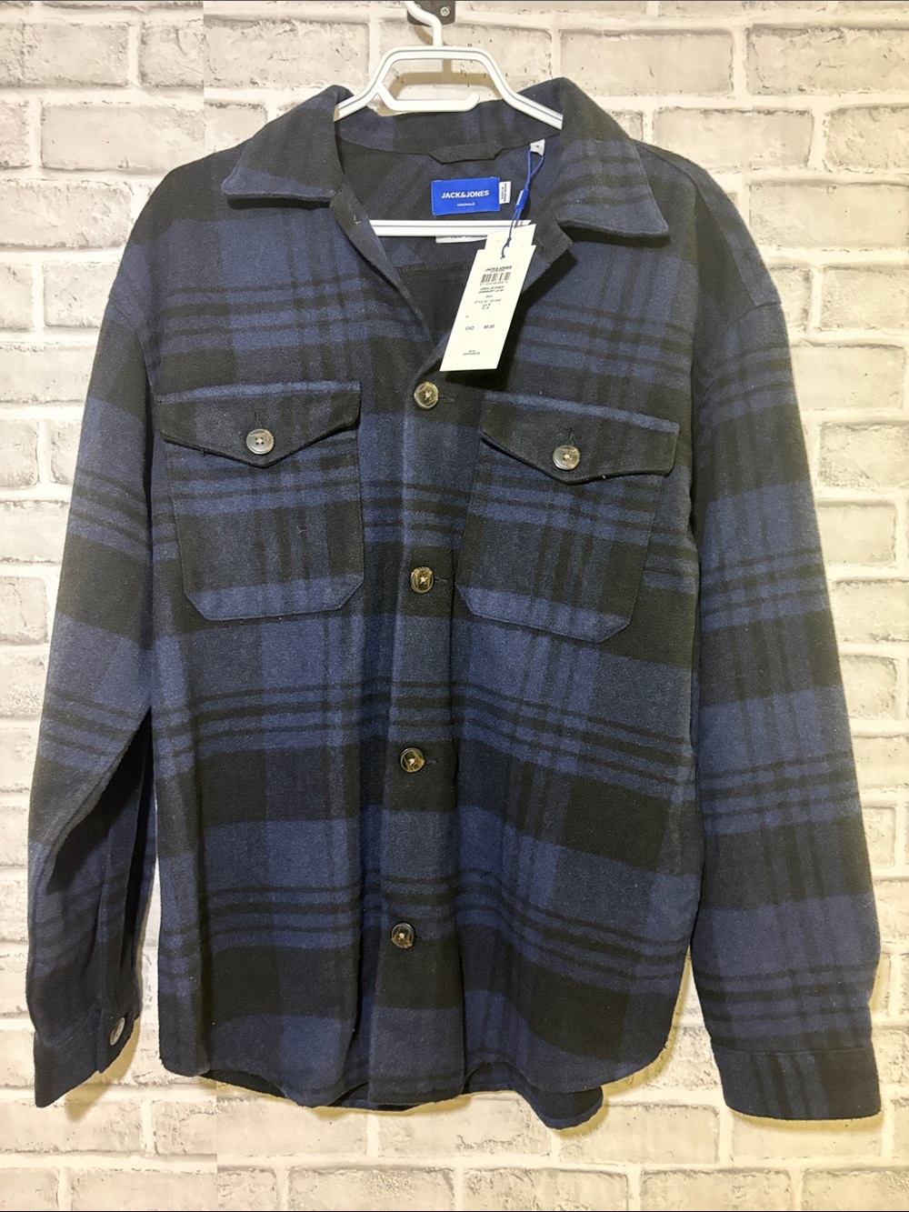 Jack & Jones Blue and Black Plaid Lightweight Shirt Jacket BRAND NEW Small